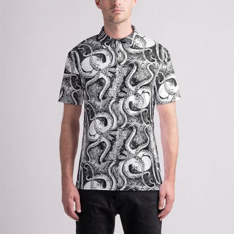 Black and White Octopus Men's Polo Shirt